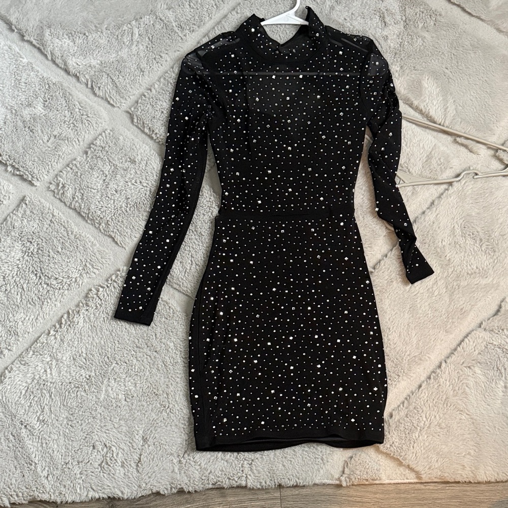 Windsor Black Long Sleeve Studded Dress